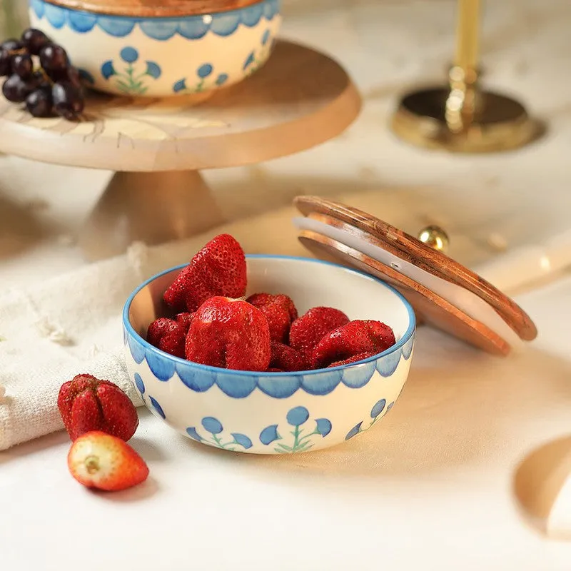 Blossom Petal Whisper Ceramic Bowl with Mango Wood Lid - 750 mL media 4