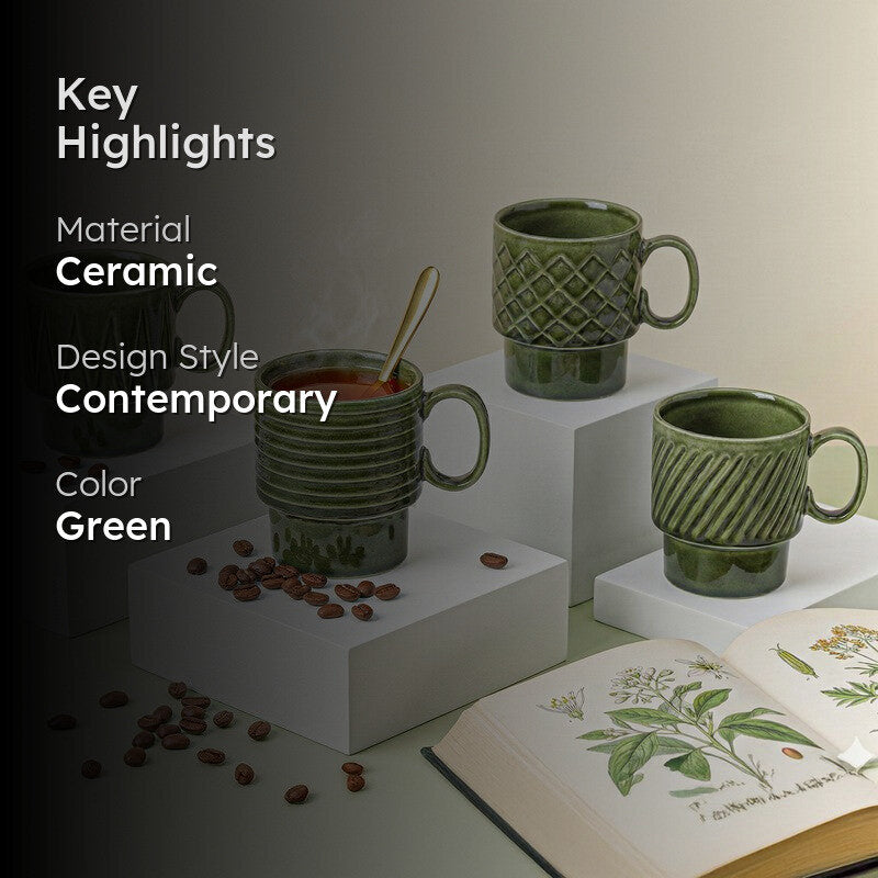 Monolith Moss Green Ceramic Mug (150 mL Each) - Set Of Four media 2