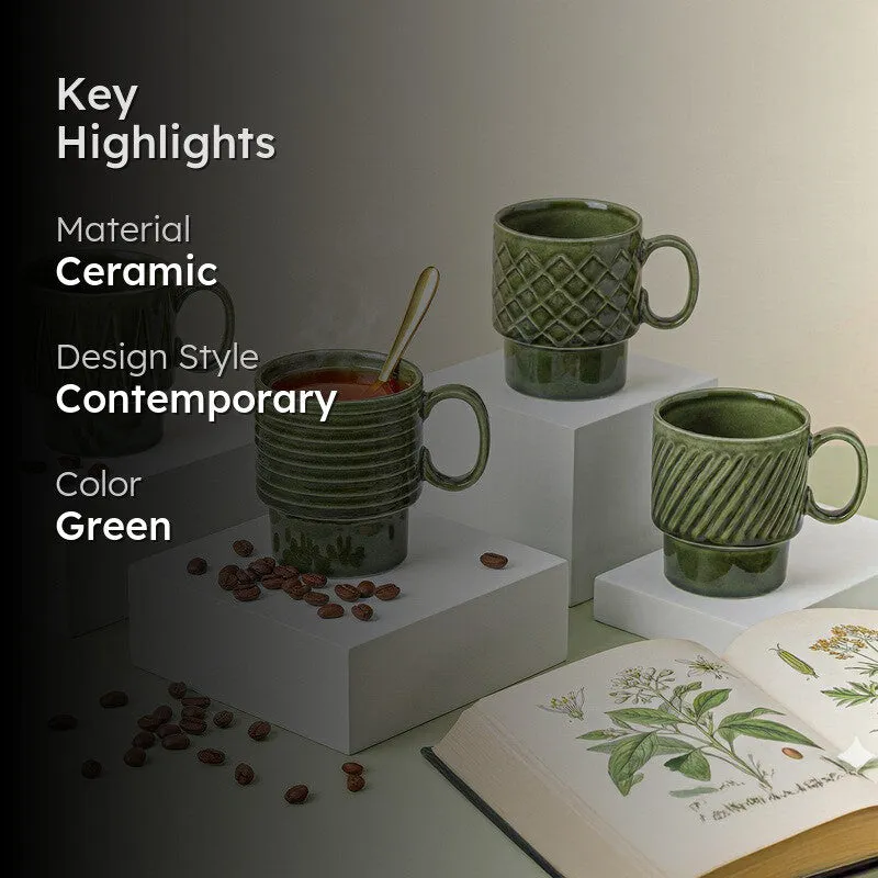 Monolith Moss Green Ceramic Mug (150 mL Each) - Set Of Four media 2