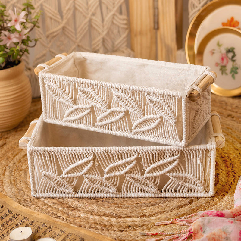 Roxana Macrame (Metal,Cotton) Storage Basket - Set Of Two media 3
