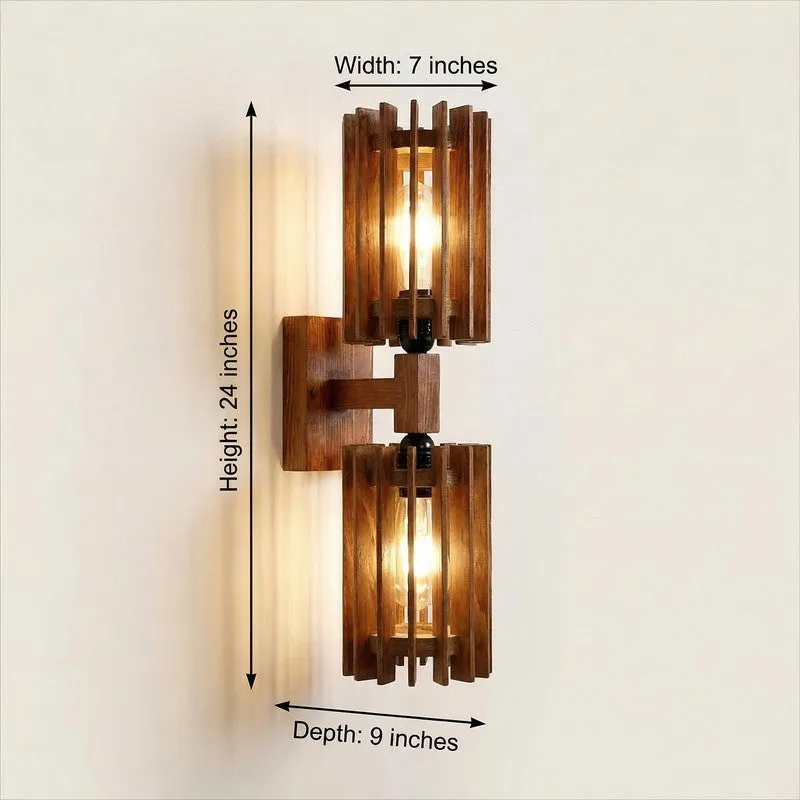 Twin LineGrid Wooden Wall Lamp - Brown media 8