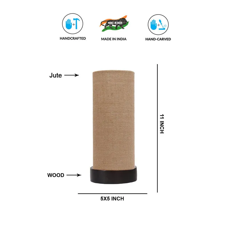 Mirza Tower Wooden Table Lamp With Jute Shade - Beige,Brown media 6