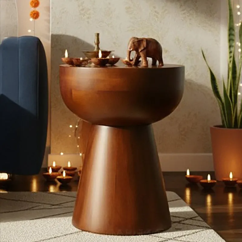 Mushroom Pedestal Acacia Wood Coffee Table media 1
