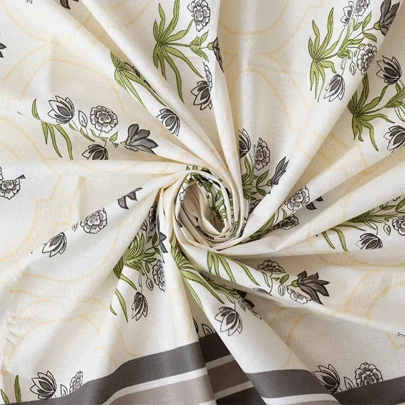 Imara Flora Cotton Bedsheet (Grey) - 144 TC media 5