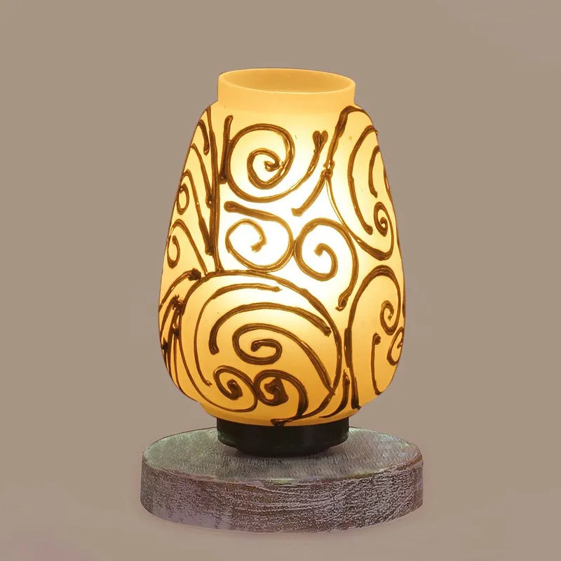 Lumavia Glass Table Lamp With Wooden Base - White & Gold media 7