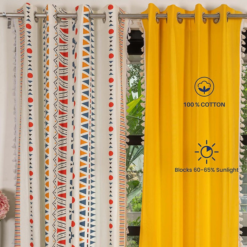 Urban Space Ikat & Aura Curtain (Orange,Yellow) - Set Of Three media 3