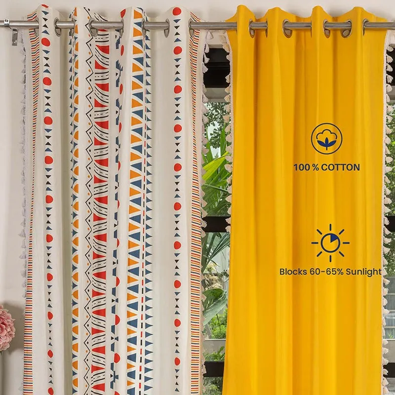 Urban Space Ikat & Aura Curtain (Orange,Yellow) - Set Of Three media 3