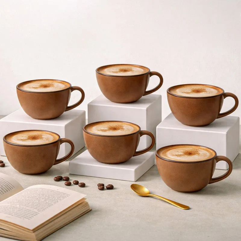 Cuddle Ceramic Tea Cup (250 mL Each),Dark Brown) - Set Of Six media 1