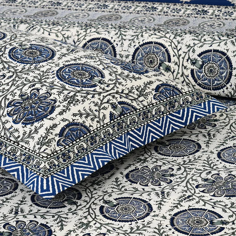 Caedra Ethnic Cotton Bedsheet (Blue) - 180 TC media 5