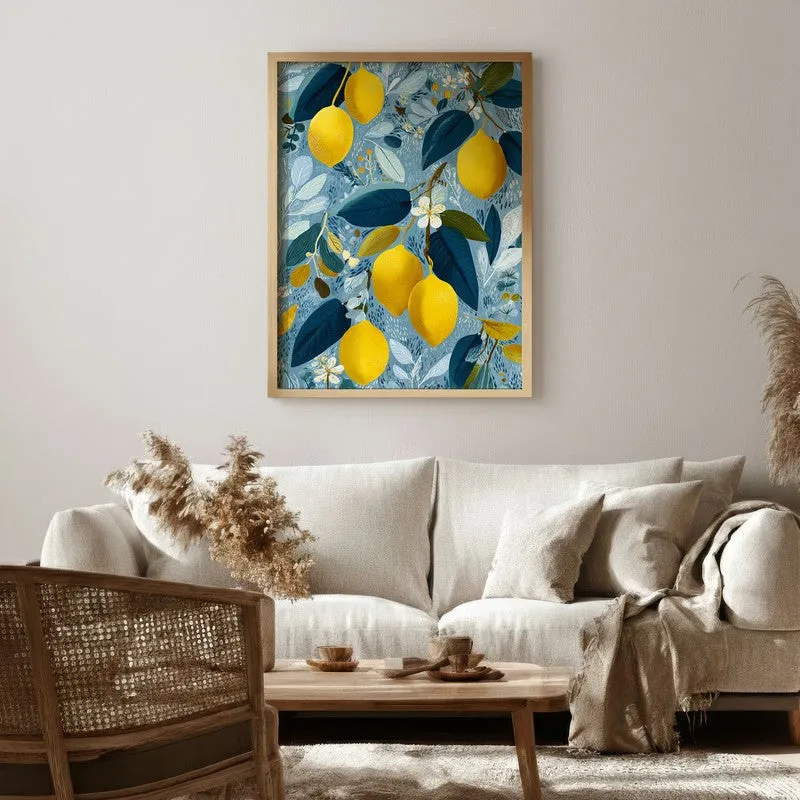 Zestara Lemon Branch Canvas Wall Painting With Brown Frame media 6