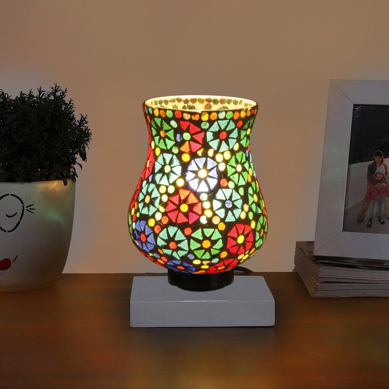 Lumera Mosaic Glass Table Lamp With Wooden Base - Multicolor