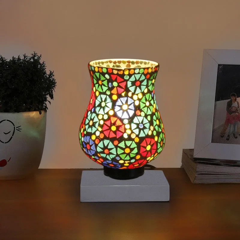 Lumera Mosaic Glass Table Lamp With Wooden Base - Multicolor media 1