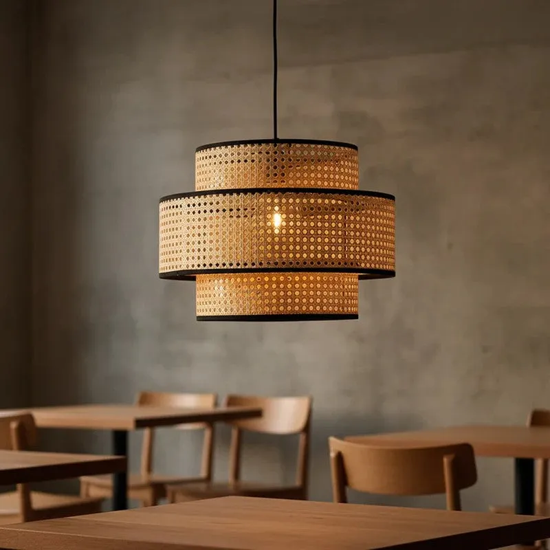 Twin Weave Cane Ceiling Lamp media 1