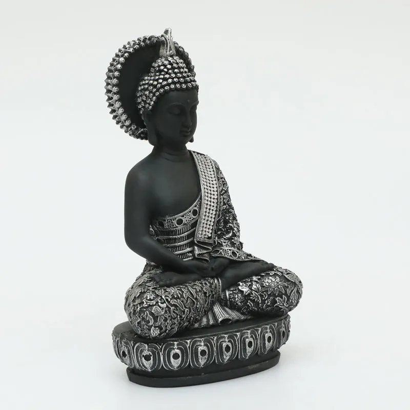 Seated Buddha Showpiece - Silver, Black media 4