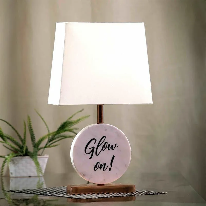Glow On Marble & Copper Base Fabric Table Lamp - White media 1