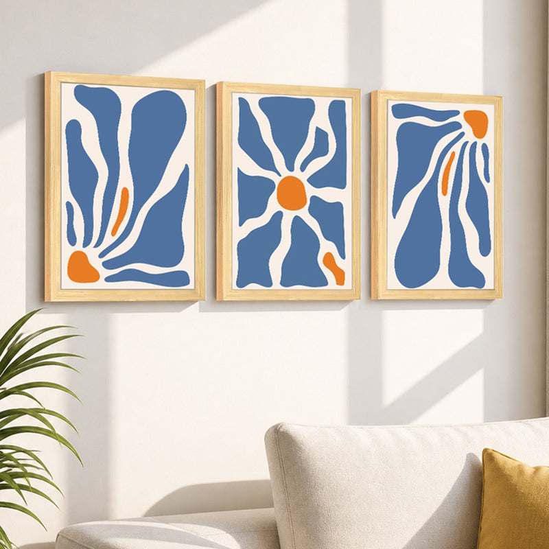 Aurexa Modern Abstract Flow Wall Art With Frame - Set Of Three