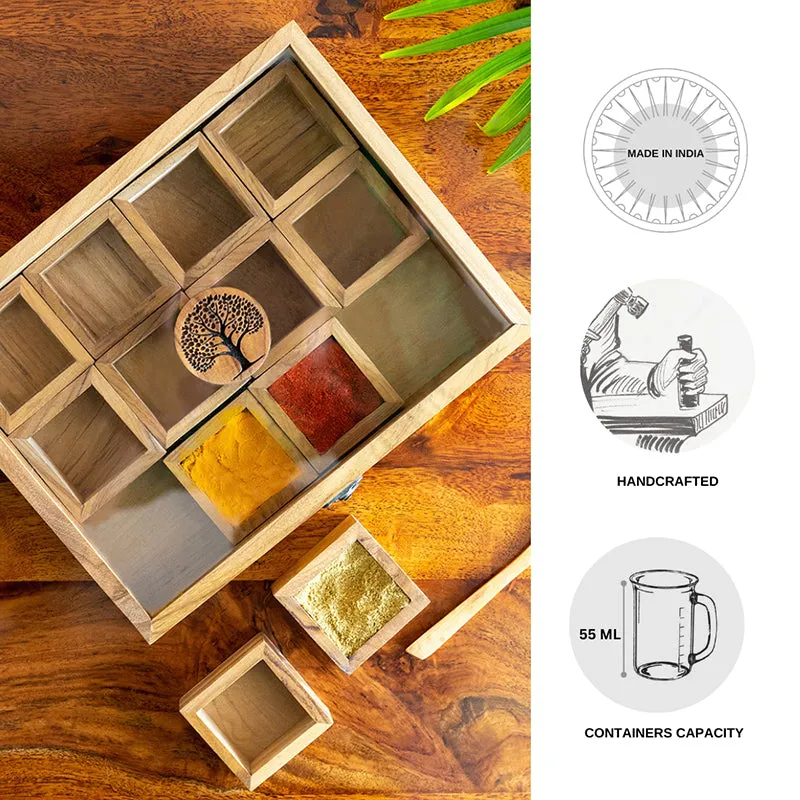Pakshala Teak Wood Masala Box - Fourteen Piece Set media 6