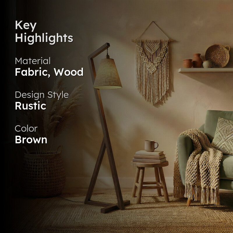 Glacienne Wooden Floor Lamp With Fabric Shade media 2