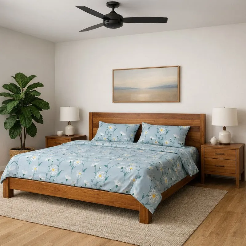 Floral Eclipse Microfiber Bedsheet (Blue) - 125 GSM media 1