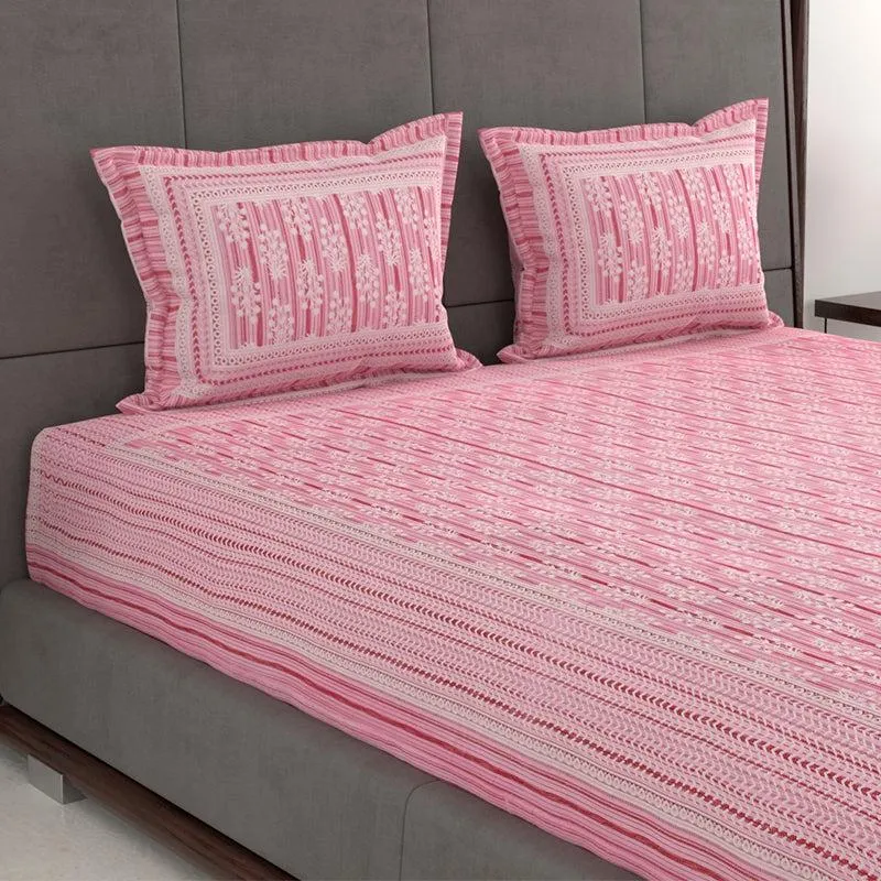 Saavika Printed Cotton Bedsheet (Pink) - 280 TC media 5