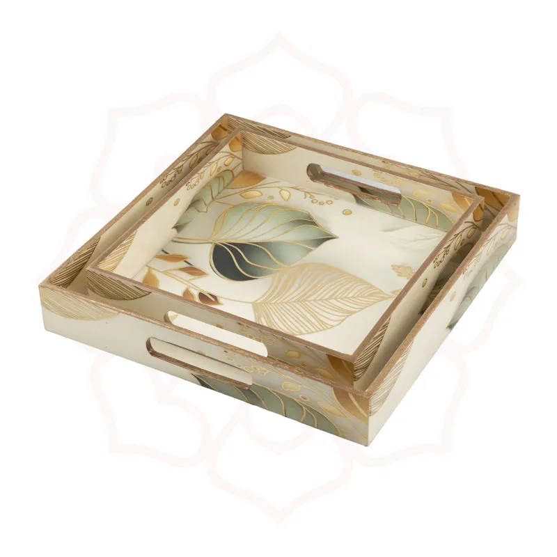 Golden Leaves Square Serving Tray - Set Of Two media 4