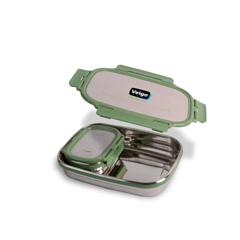 Delico Pack Green Lunch Box With Insulated Pouch (775 /150 mL) - Three Piece Set image 3