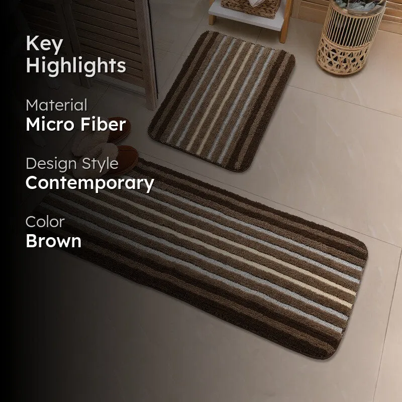 StripeScape Microfiber Bath Mats (Brown) - Set of Two media 2