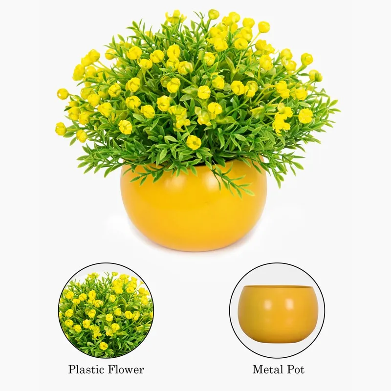 Bloomvera Artificial Rose Flower Plant With Pot (Yellow) - 14CM media 5