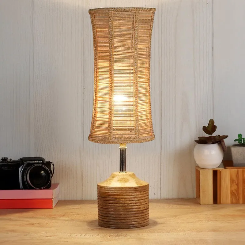 Rustic Bamboo Shade Table Lamp - Beige media 1