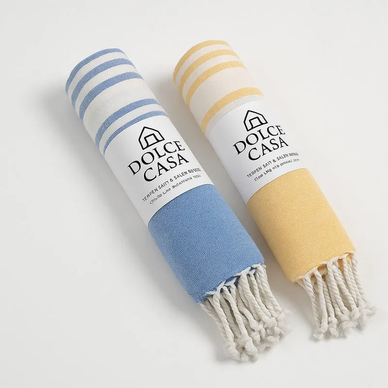 Loomera Striped Cotton Bath Towels (Yellow & Light Blue) - Set Of Two media 7