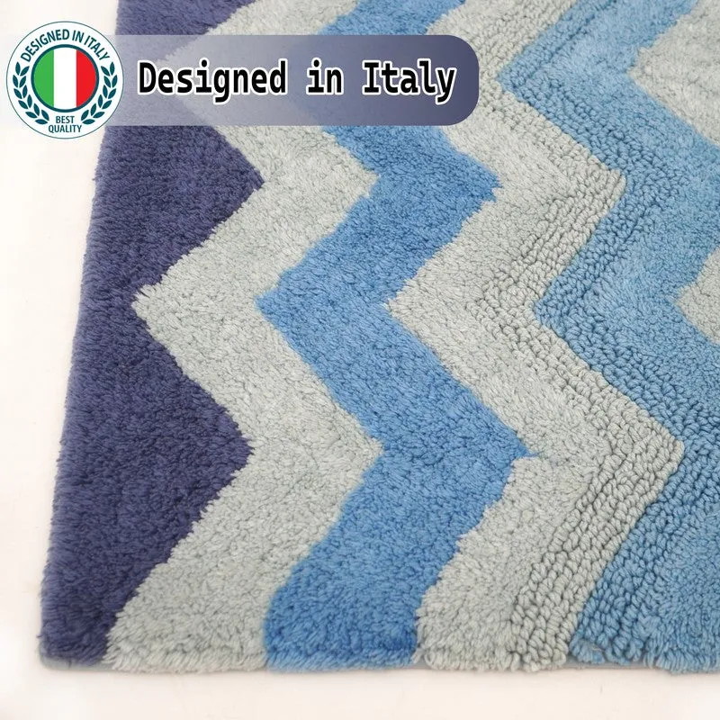 Steplyn Chevron Cotton Bath Mat - Blue media 6