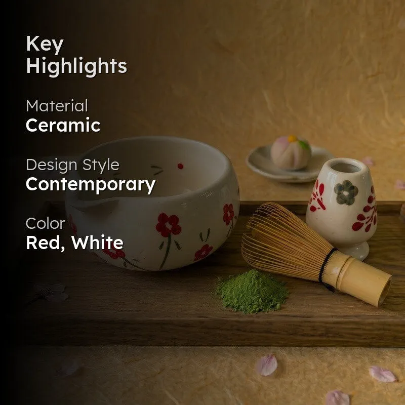 Hanaka Ceramic Matcha Bowl & Whisk Holder Set - 550 mL media 2