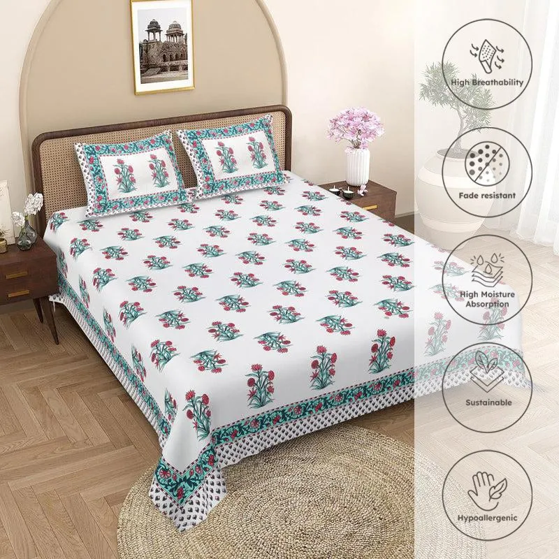 Rajasthani Ethnic Cotton Bedsheet (Blue,White) - 180 TC media 3