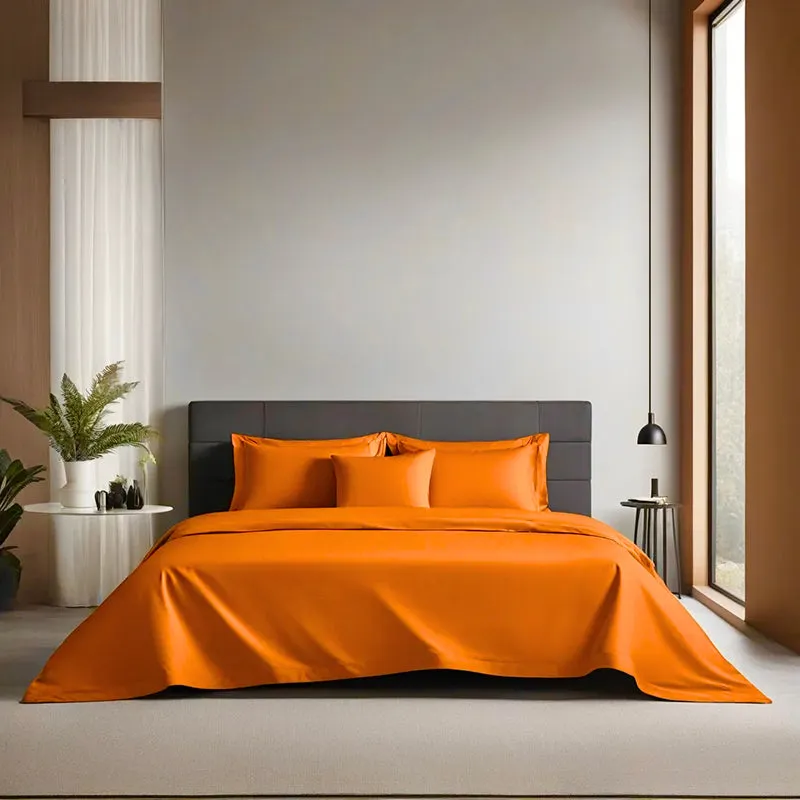 Moonweave Solid Cotton Bedsheet (Orange) - 400 TC media 4