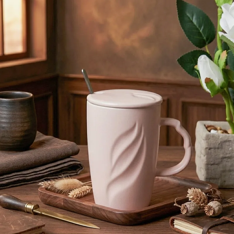 Wavy Ceramic Coffee Mug (400 mL) - Pink media 4