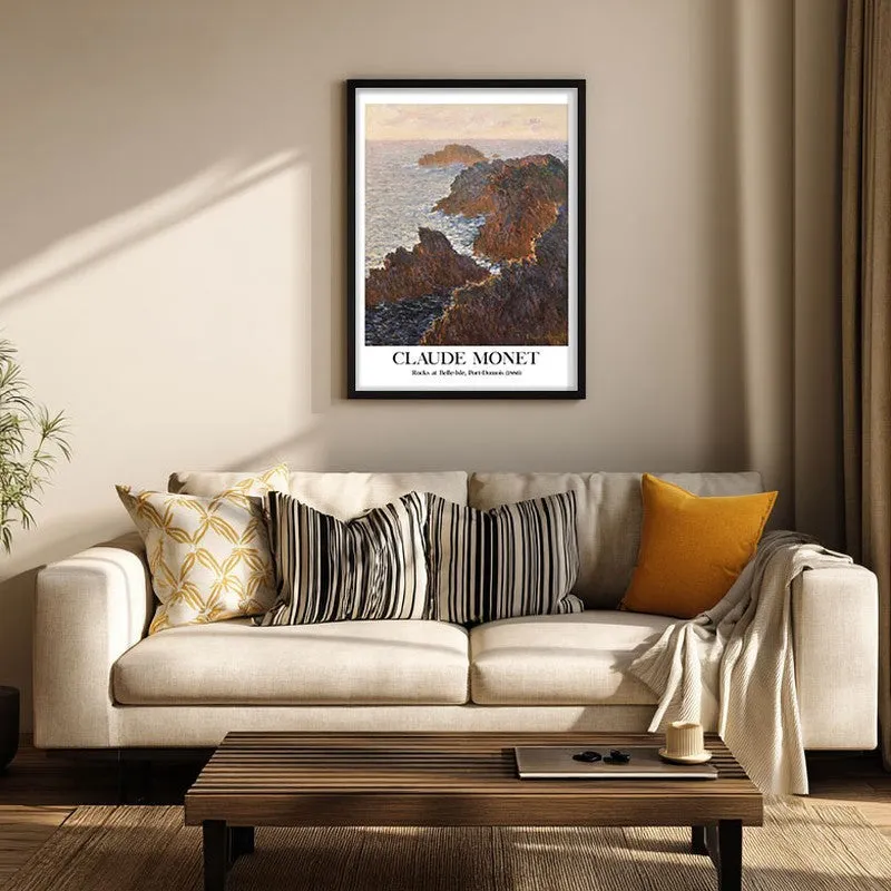 Rocks at Belle-lle Port-Domois Archival Canvas Wall Painting - Black Frame media 3