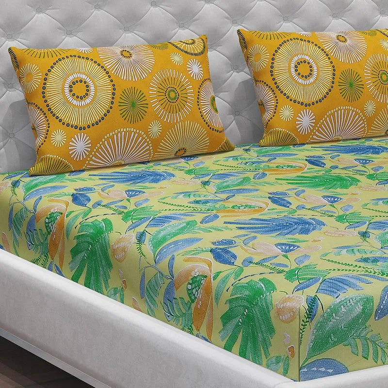 Monte Carlo Floral Dream Cotton Bedsheet(Gree,Yellow) - 104 TC media 5