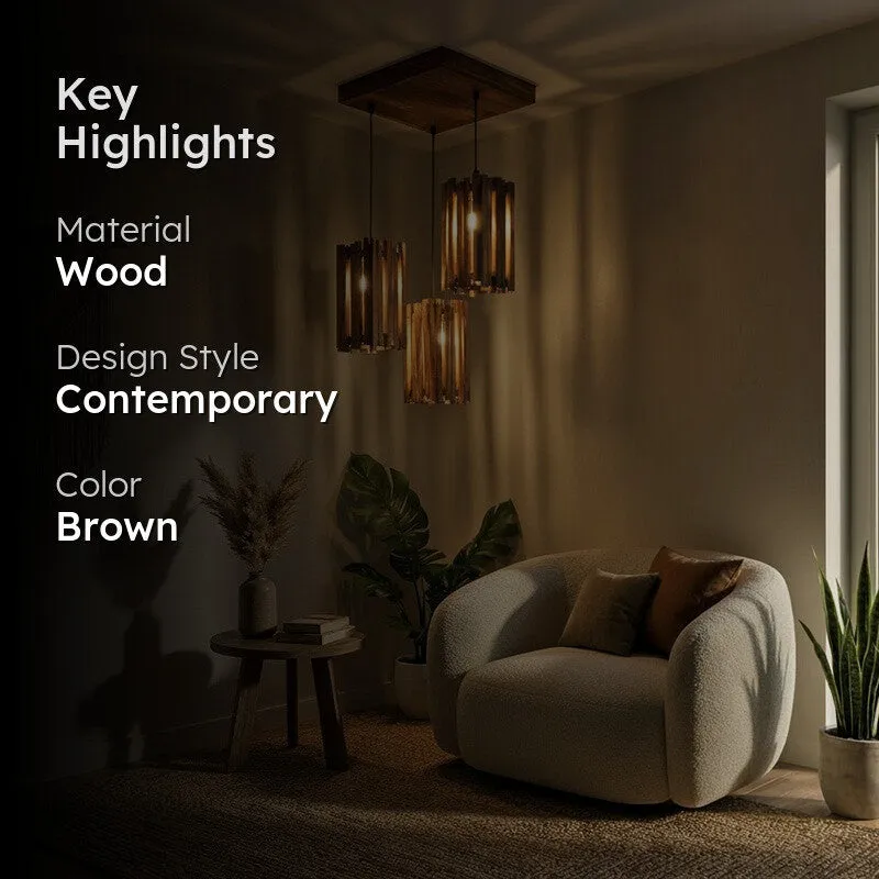 CageLine Wooden Ceiling Lamp - Brown media 2