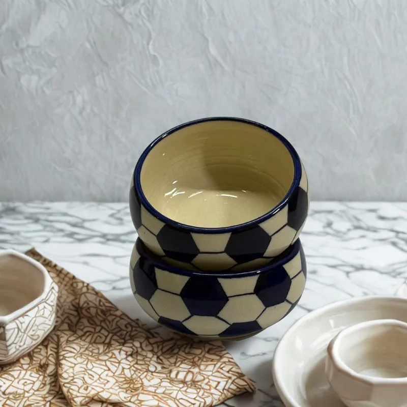 Hexagon Handcrafted Ceramic Dip Bowls (Blue & White,150 mL) - Set Of Two media 3