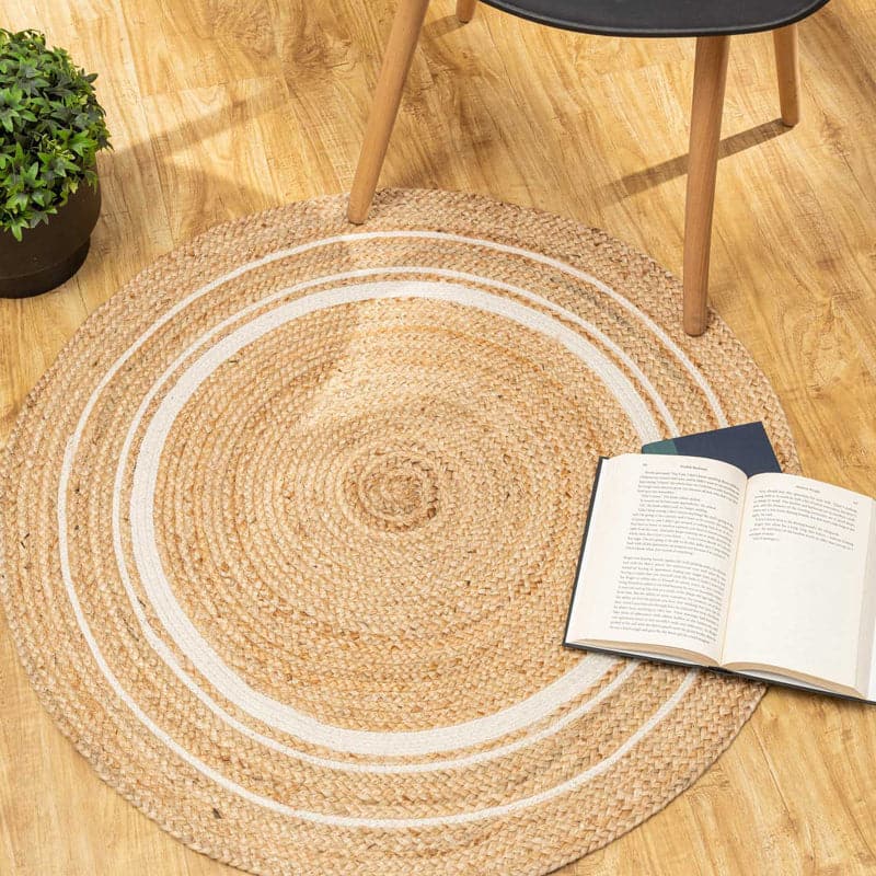 Evara Ryna Natural Fiber Braided Jute Cotton Rug - Beige & White media 3