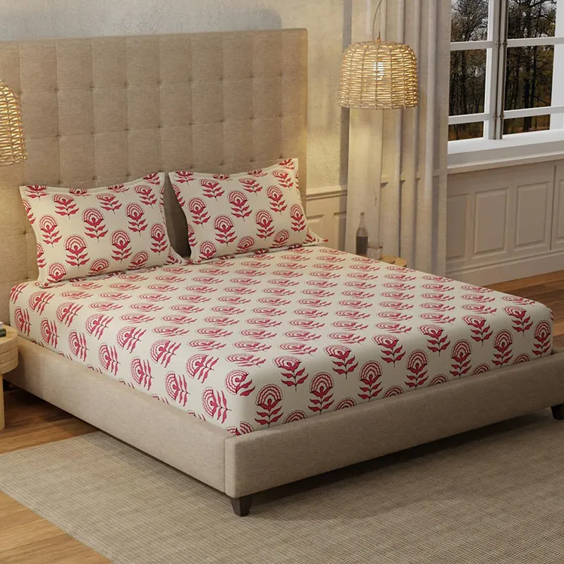 Urban Space Florabell Cherry Red Cotton Bedsheet - 200 TC media 1