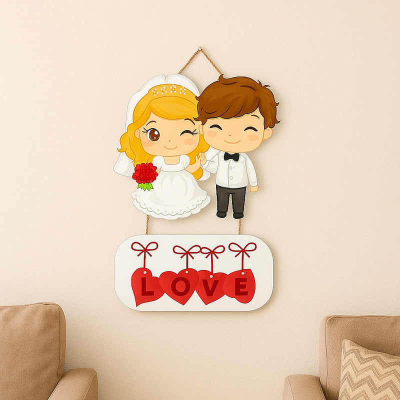 Cute Bride n' Groom Polyester & MDF Wall Hanging