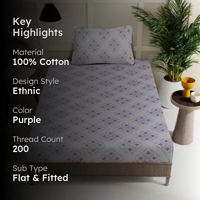 Gienna Printed Cotton Bedsheet (Purple) - 200 TC media 2