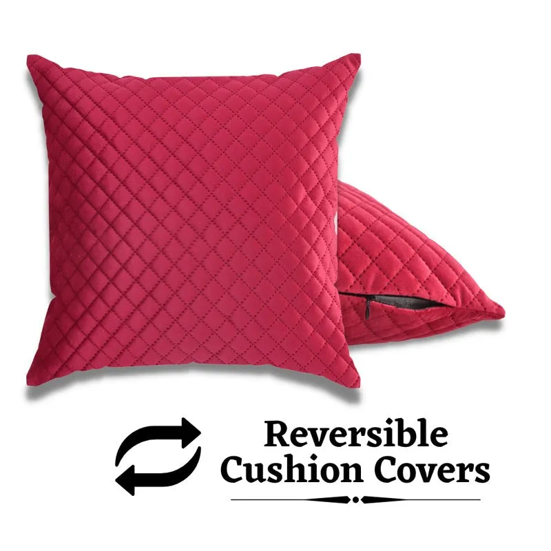 Orson Quilted Velvet Cushion Cover (Red) - Set Of Five media 5
