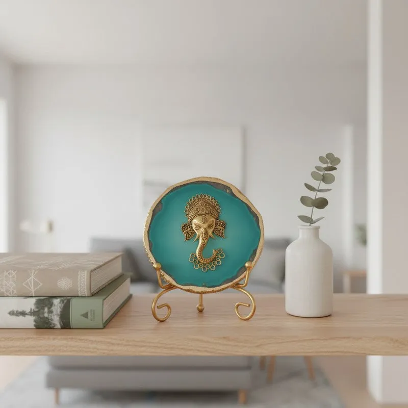 Ganesha Grace Agate Showpiece With Stand - Blue media 4