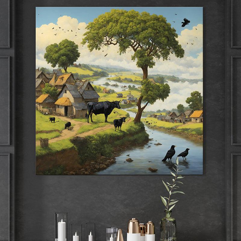 Riverside Village Charm Wall Painting