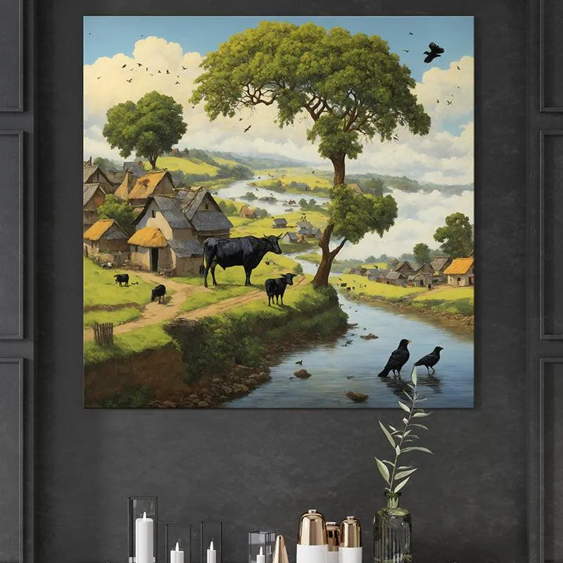 Riverside Village Charm Wall Painting media 1