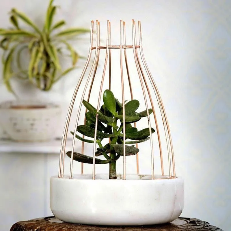 Copper Dome Eartha Hand Crafted Marble Planter - White media 3