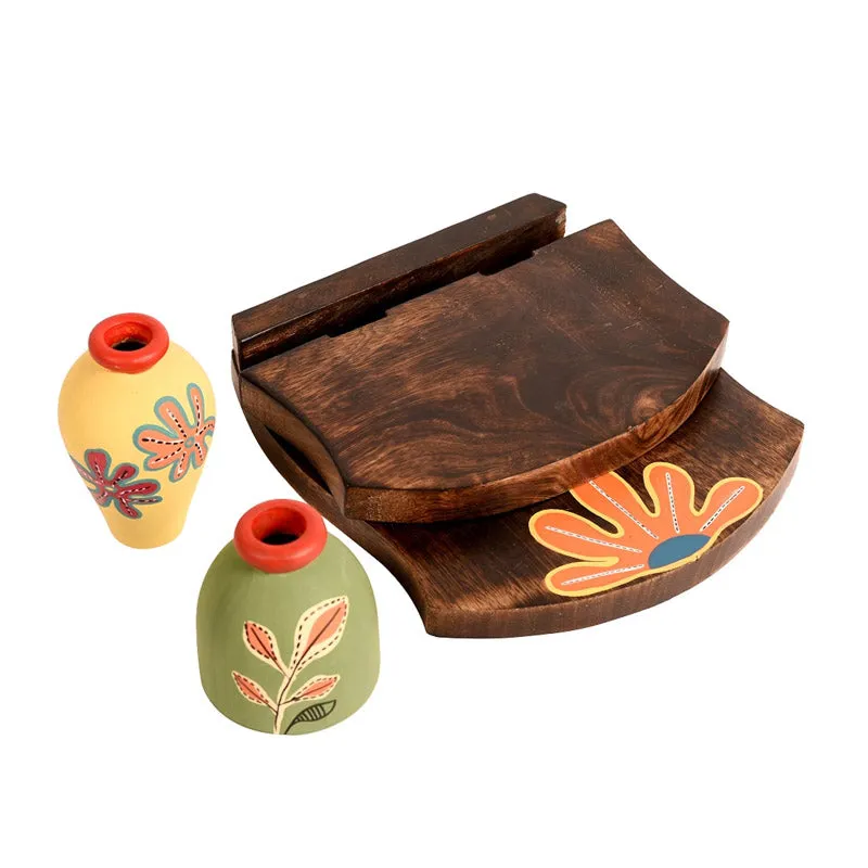 Faria Terracotta & Wood Wall Shelve With Pot - Three Piece Set media 6