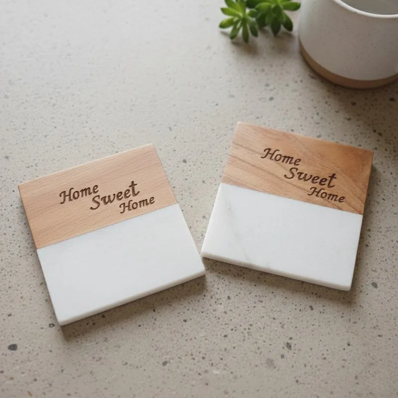 Walnut Engraved Marble Coasters - Set Of Two media 4